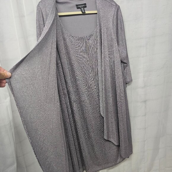 R&M Richards Gray Silver Metallic Layered Dress Formal Wedding Minimalist 24W - Picture 4 of 9
